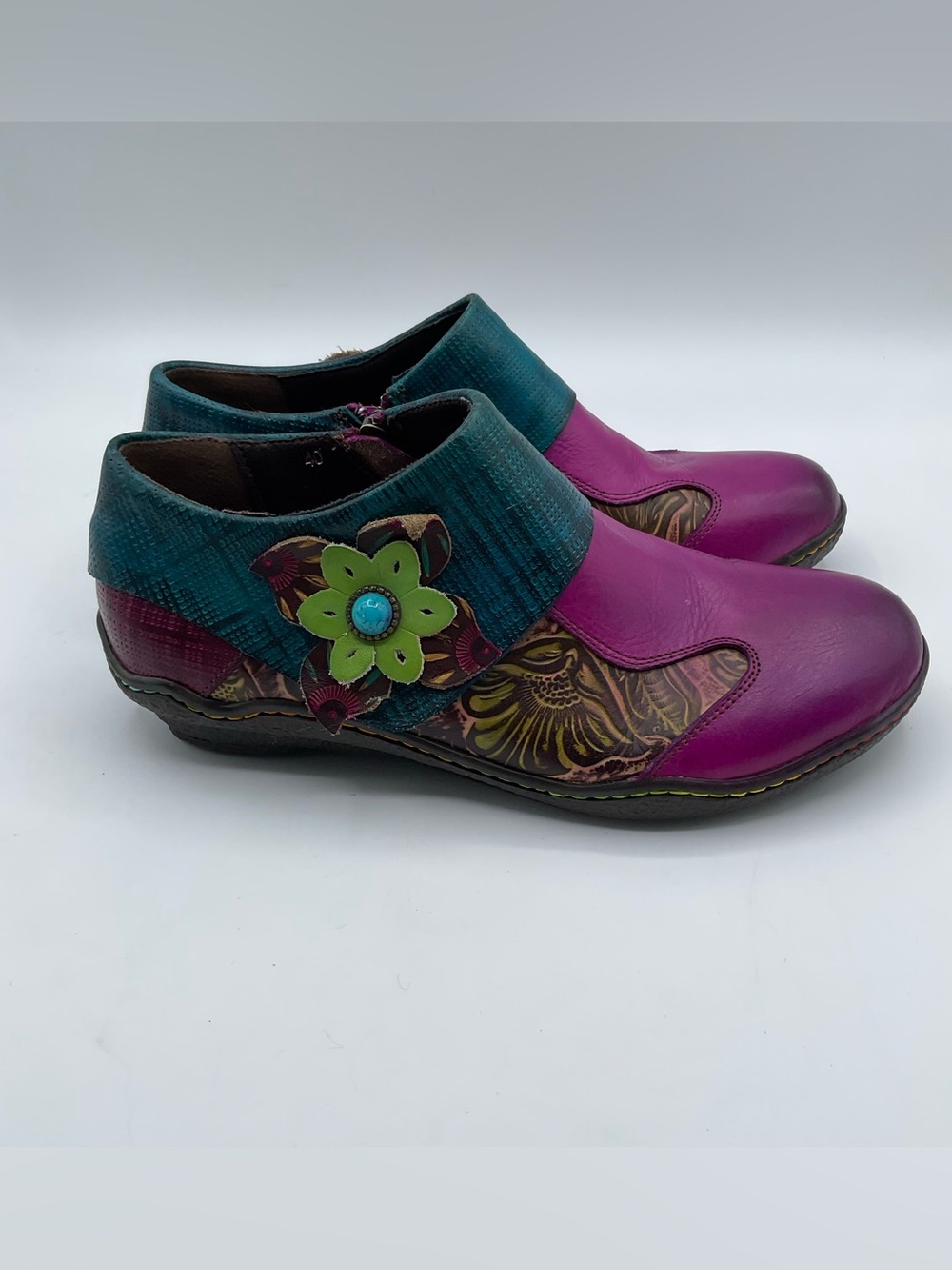 Women’s EU 40 Colorful Leather Boho Artisan Floral Comfort Shoes Multicolor - Picture 2 of 9
